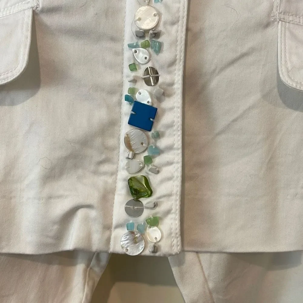 Hearts of Palm Women’s Set 2 Pc Beaded Pant Suit White‎ Size 10